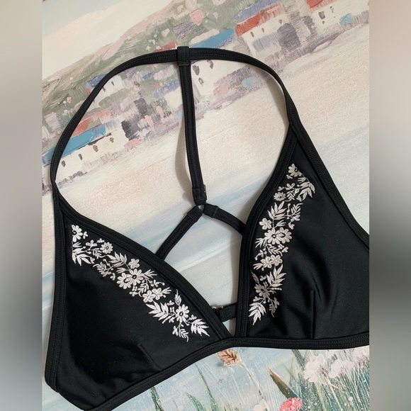 Vintage Abercrombie Black Bikini Swim Top White Embroidered - Picture 3 of 5